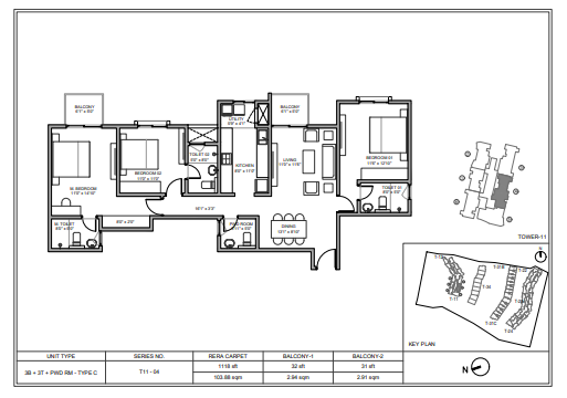 Tata Carnatica 3 BHK Floorplan